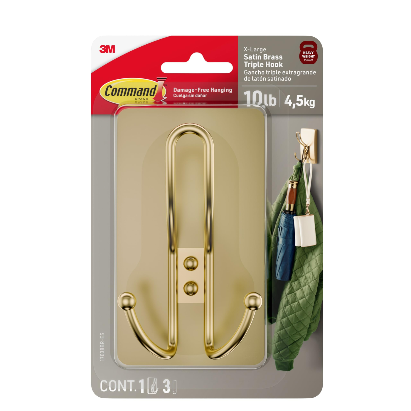Gomez Grocery Wallart Wall Hook Brass Triple